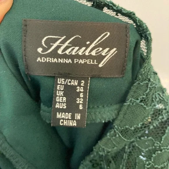 Adrianna Papell Hailey green lace dress with sequins and zipper back 2 - Picture 6 of 7